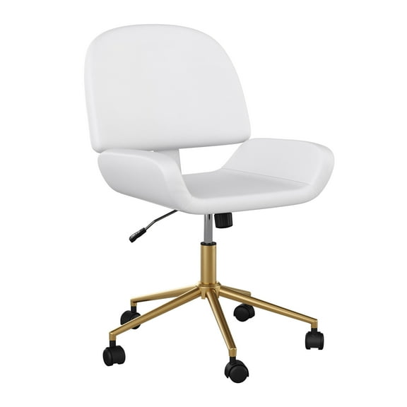 Martha Stewart Tyla Upholstered Office Chair in White/Polished Brass