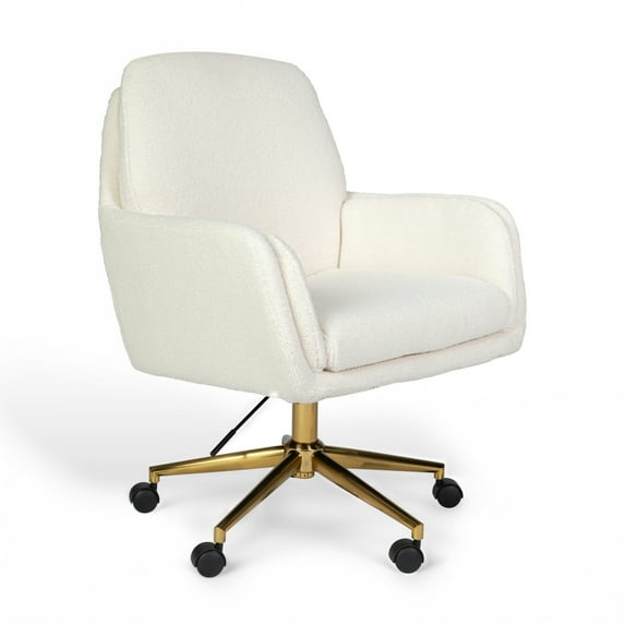 Martha Stewart Upholstered Office Chair in Off White/Polished Brass