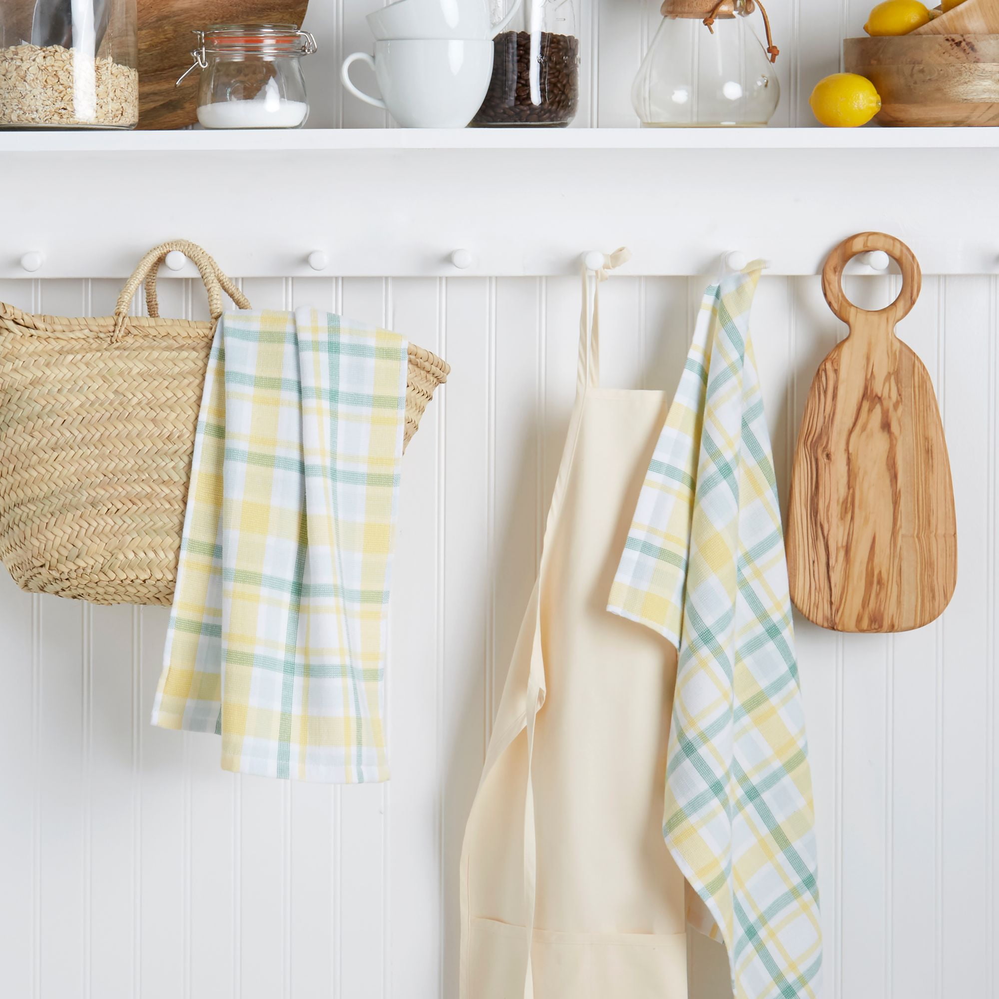 Martha Stewart Valley Plaid Cotton Kitchen Towel Set, Aqua, 2 Piece