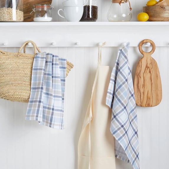 Martha Stewart Valley Plaid Cotton Kitchen Towel Set, Indigo, 2 Piece