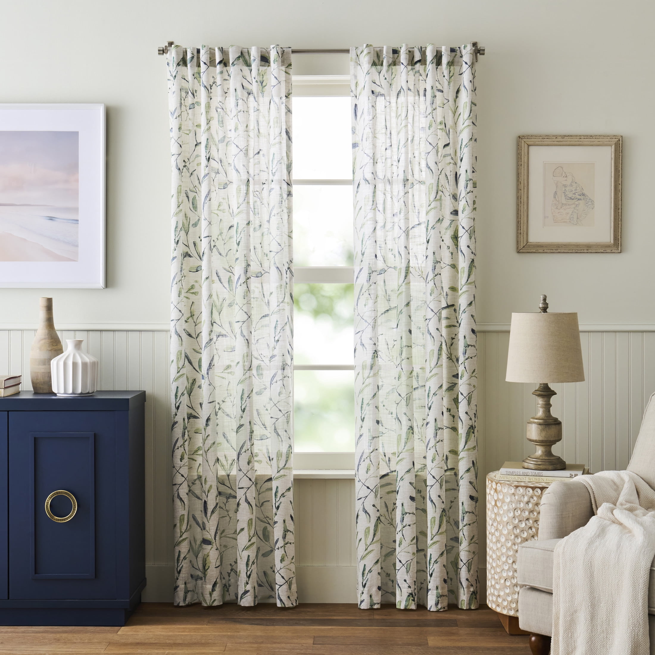 Martha Stewart Vernon Curtain Panel Pair, Blue, Back Tab, Light Filtering, Indoor, Adult, 2 Piece Set, 50" x 84"