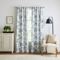 Martha Stewart Village Life Blackout 37"W x 84"L Indoor Curtain Panel, Set of 2, Blue, Recycled Polyester, Cotton, Adult
