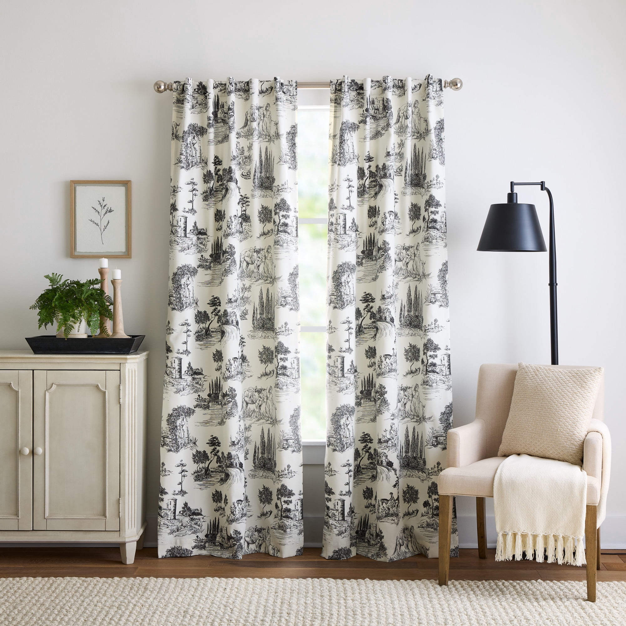 Martha Stewart Village Life Curtain Panel Pair, Black, Back Tab, Blackout, Indoor, Adult, 2 Piece Set, 37" x 84"