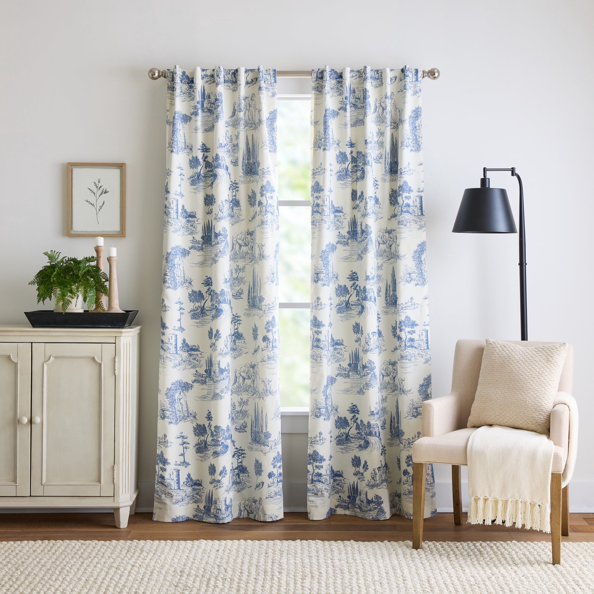 Martha Stewart Village Life Curtain Panel Pair, Blue, Blackout, Indoor, Adult, 2 Piece Set, 37" x 95"