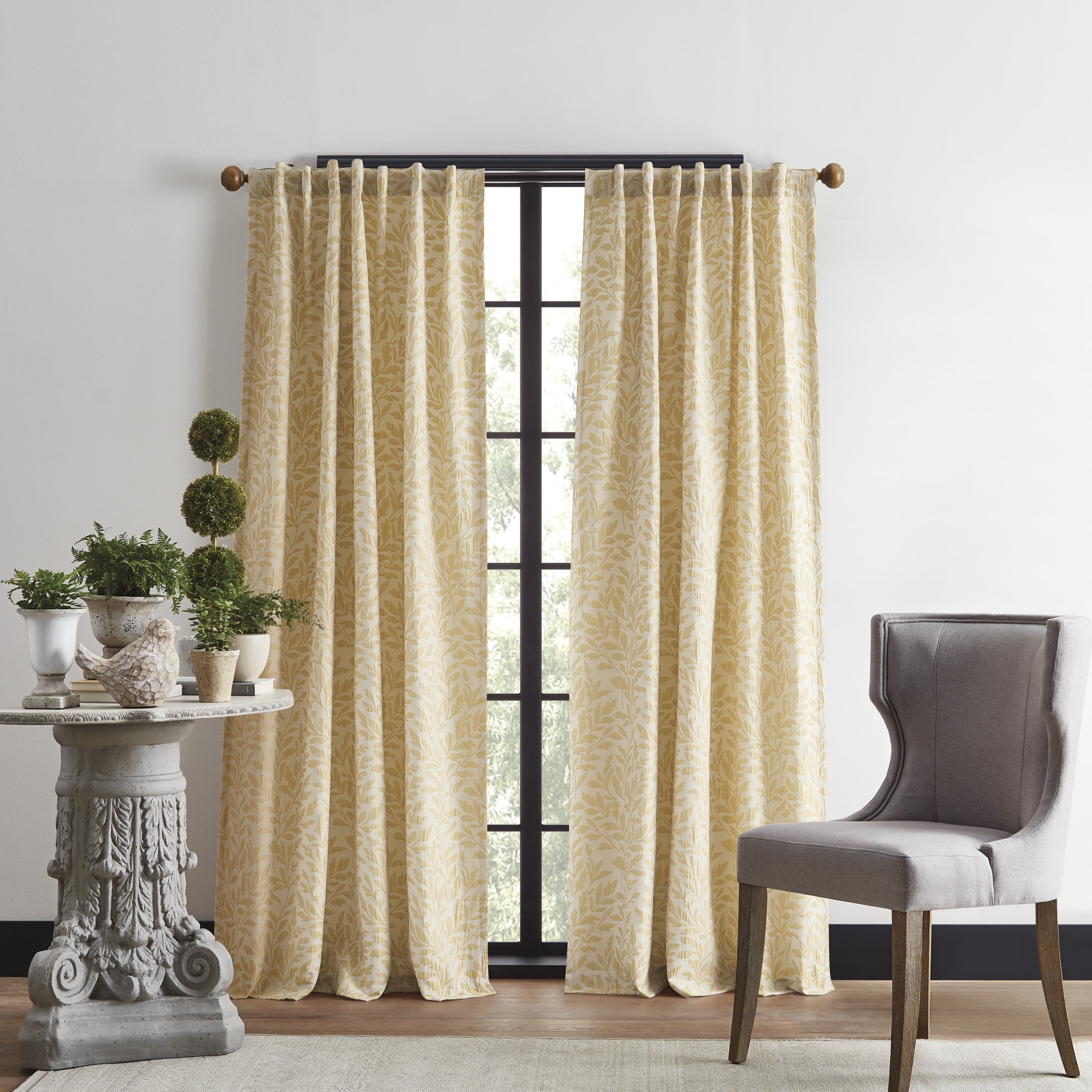 Martha Stewart Vineyard Curtain Panel Pair, Gold, Back Tab, Light Filtering, Indoor, Adult, 2 Piece Set, 50" x 84"