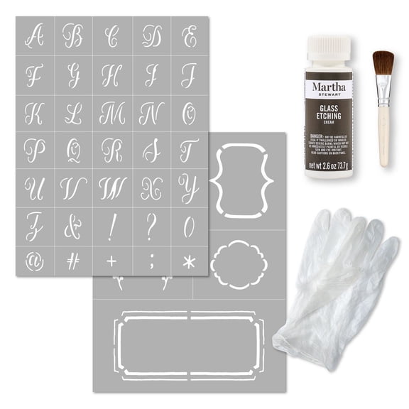 Martha Stewart Script Font Art Stencil Glass Etching Kit, Set of 6, 5.75 x 7.75 in