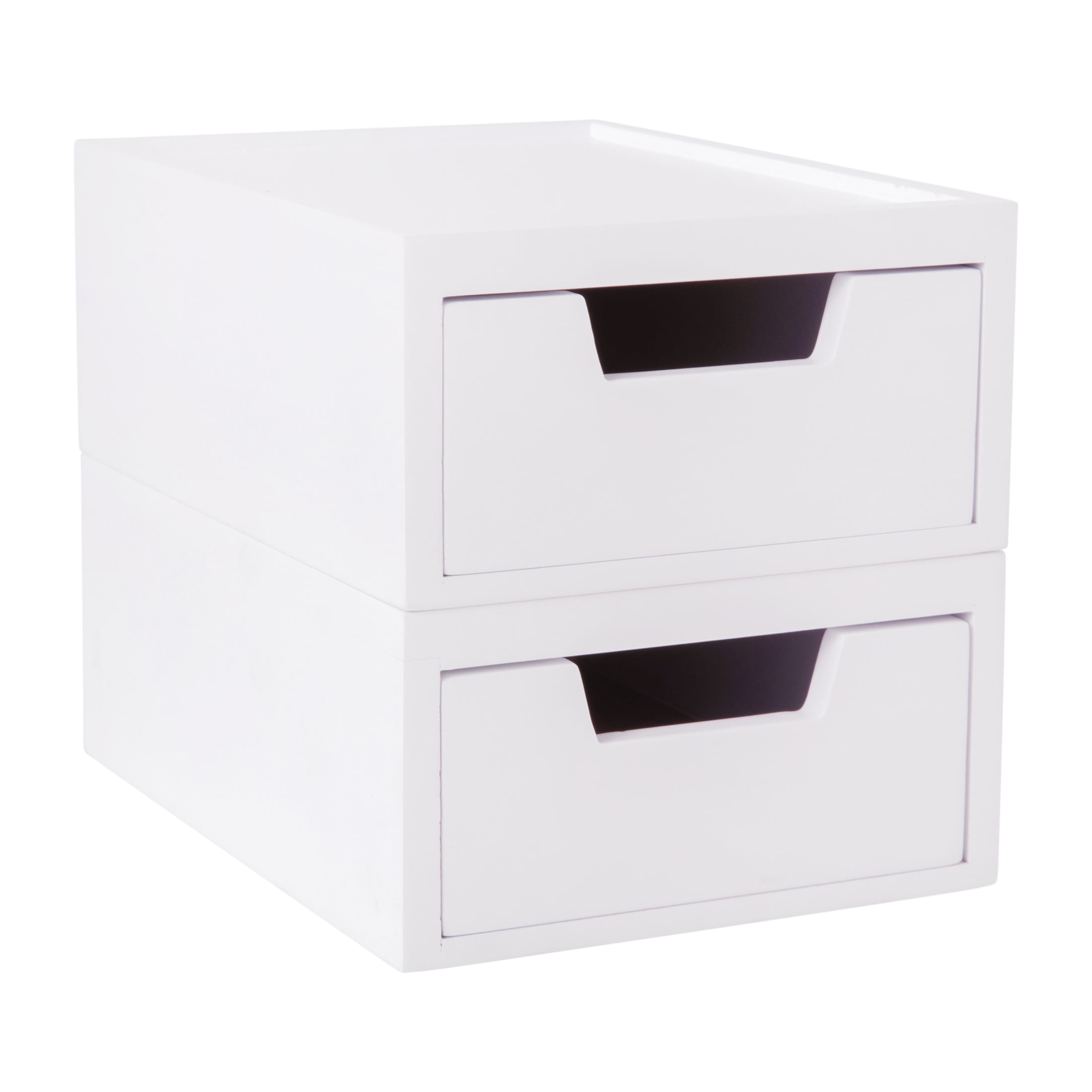 White Stackable Wooden Storage Boxes with Pullout Drawers, 2 Pack