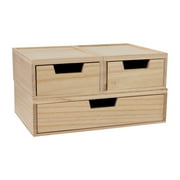 Martha Stewart Weston Stackable Light Natural Paulownia Wood Boxes with Drawers, Office Desktop Organizers, Set of 3