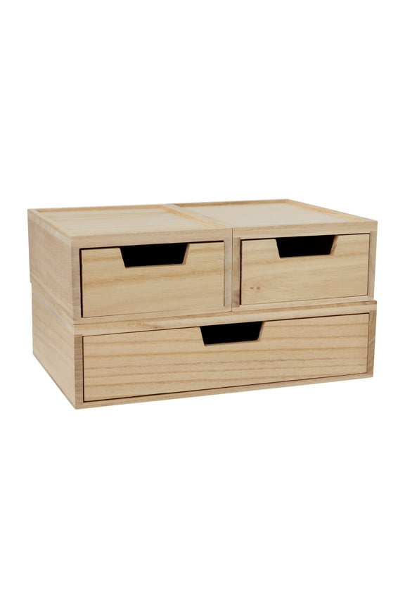 Weston Stackable Light Natural Paulownia Wood Boxes with Drawers, Office Desktop Organizers, Set of 3