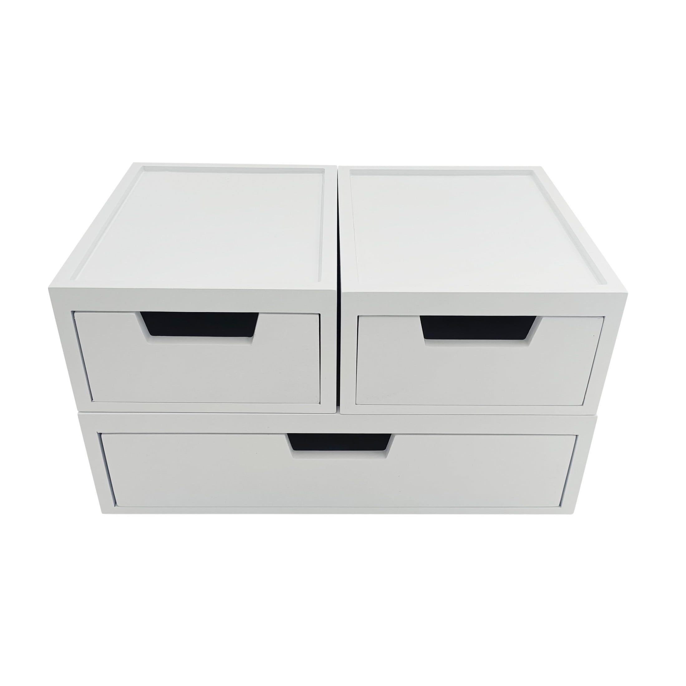 White Stackable Wooden Storage Boxes with Pullout Drawers, Set of 3