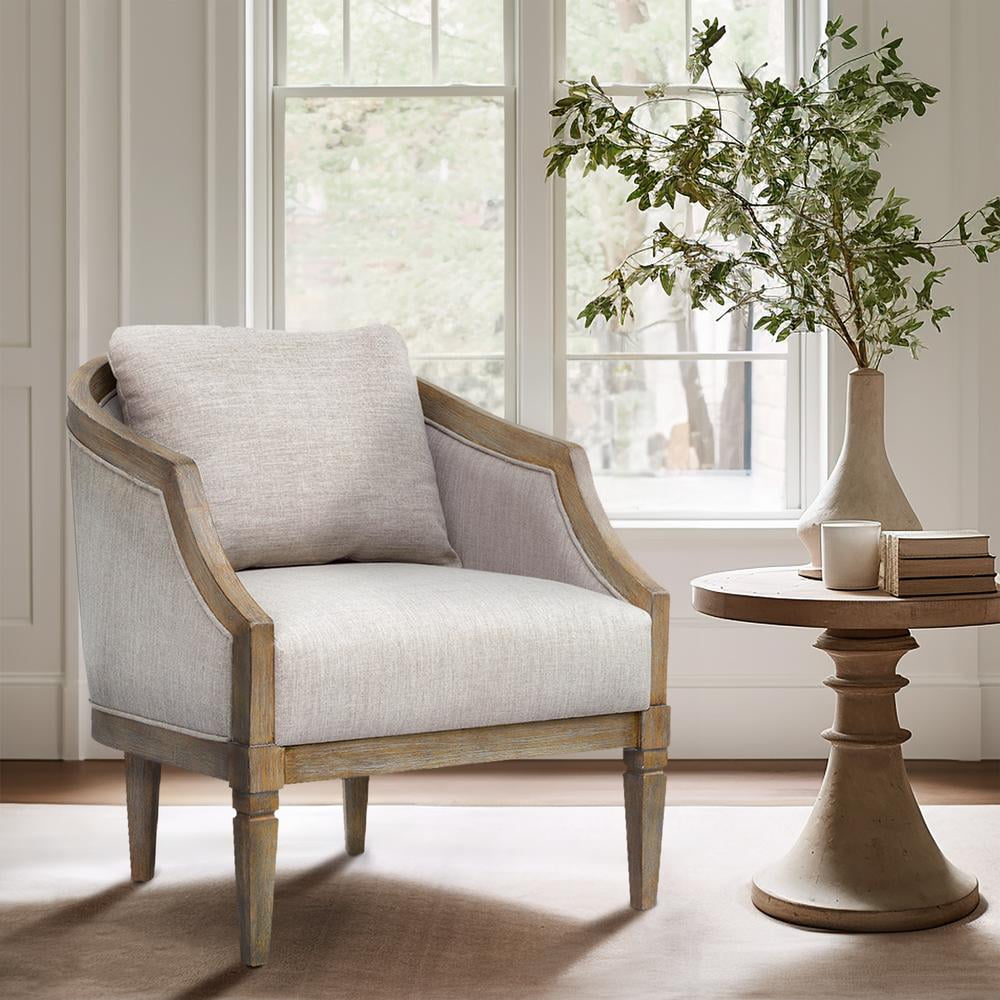 Whitney Beige Microfiber Barrel Accent Chair with Wood Frame