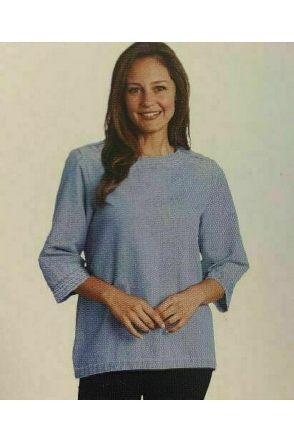 Women's Everyday Denim 3/4 Sleeve Tunic Top, Light Indigo Small
