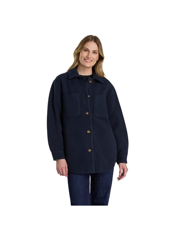Women's Garden Shacket, Cozy Fleece Coat, Soft Lightweight Warm Outerwear, Casual, Sky Captain, XL