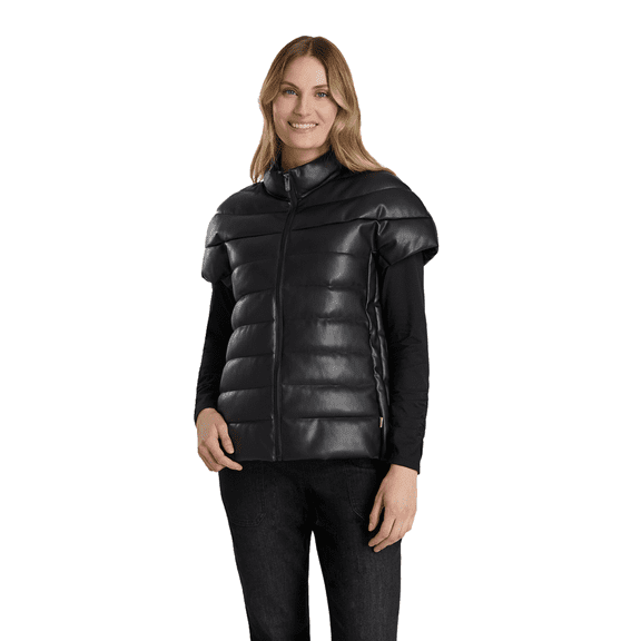 Martha Stewart Women’s PU Quilted Short Sleeve Puffer Vest – Lightweight Faux Leather Jacket for Warmth, Comfort & Stylish Layering