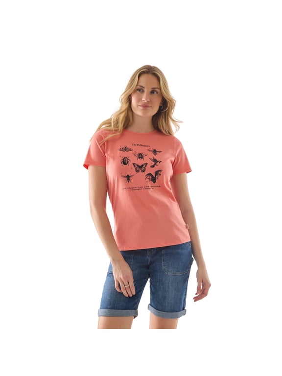 Women’s Trendy Graphic Tee – Cute Cotton Casual Tops, Short Sleeve T-Shirt for Women, Crabapple, L