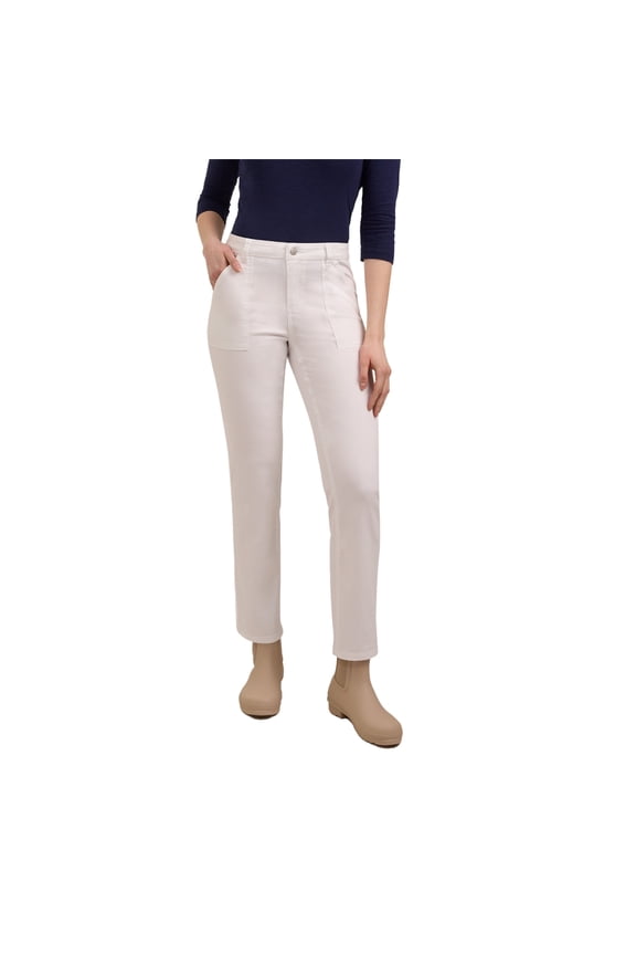 Women's Straight Leg Patch Pocket Pant, Stretch Twill & Denim Casual Trouser with Full Elastic Waistband
