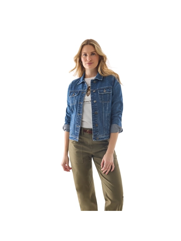 Women's Vintage Denim Jacket, Utility Workwear Overshirt, Button-Front Cotton Top with Pockets, Casual Layer, Vintage Wash, XL