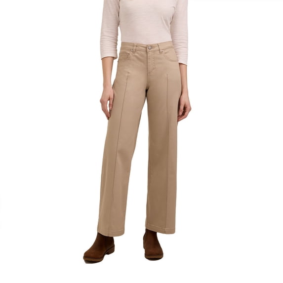 Martha Stewart Women's Wide Leg Pintuck Pant, High-Rise Soft Stretch Denim & Twill Trouser with Front Seam Detail