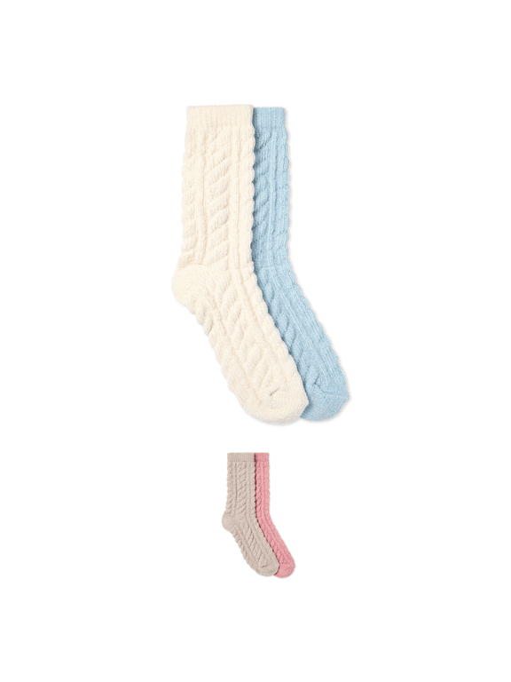 Womens 2 Pack Cable Chenille Sock Ivory/Winter Sky