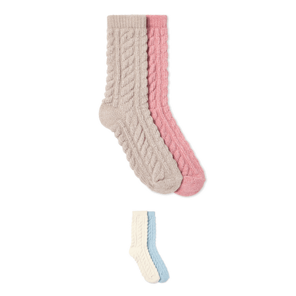 Martha Stewart Womens 2 Pack Cable Chenille Sock Silver Grey/Powder Pink