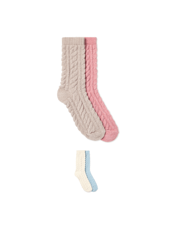 Womens 2 Pack Cable Chenille Sock Silver Grey/Powder Pink