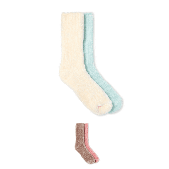 Martha Stewart Womens 2 Pack Rib Chenille Sock Ivory/Cooling Blue