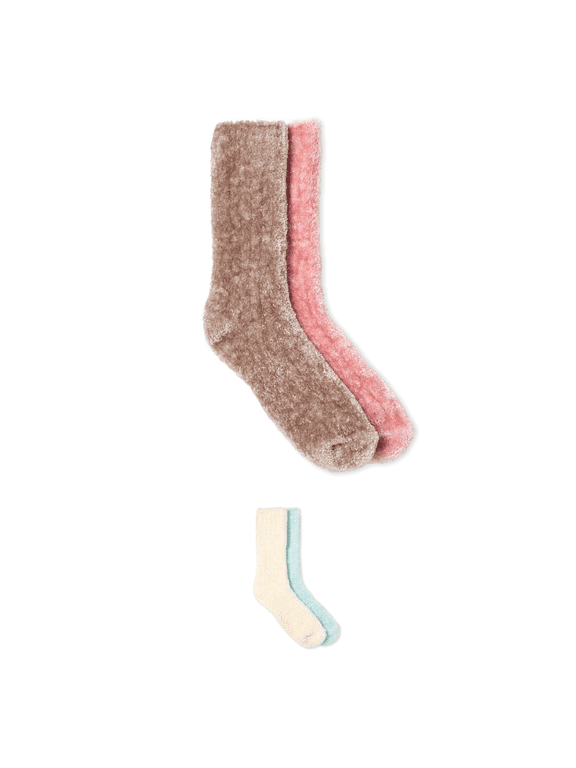 Womens 2 Pack Rib Chenille Sock Silver Grey/Powder Pink