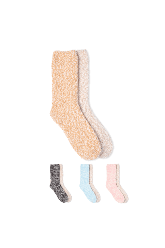 Womens Marled 2 Pack Butter Crew Sock Latte/Silver Grey