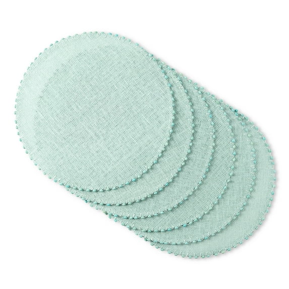 Martha Stewart Woven Water Resistant Lindos Fabric Placemat Set 6-Pack, 15" Round, Aqua