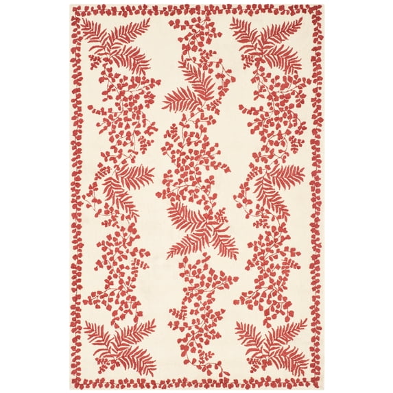 Martha Stewart by Fern Row Wool Rug Red/Dahlia 5'6" x 8'6" 6' x 9', 5' x 8' Indoor Living Room, Bedroom, Dining Room Rectangle