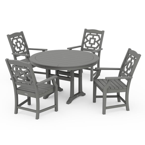 Martha Stewart by POLYWOOD® Chinoiserie 5-Piece Round Dining Set with Trestle Legs in Slate Grey
