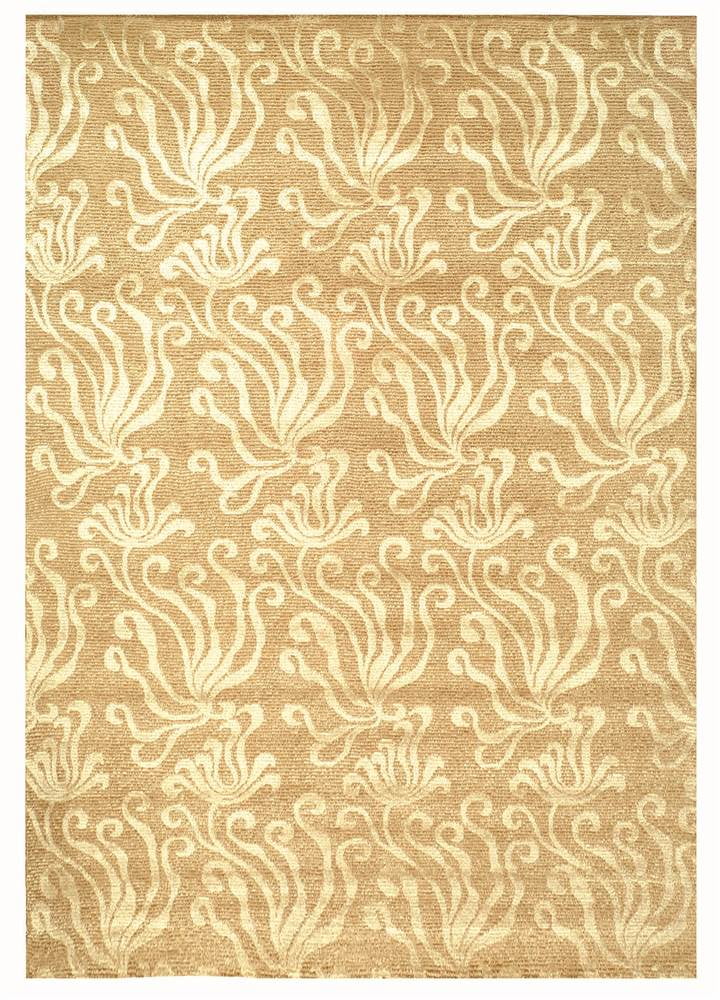 Sand Hand-Knotted Wool and Silk Rectangular Rug