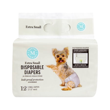 Martha Stewart for Pets Female Dog Diapers, X-Small 12"-15" Waist, 12 Pack