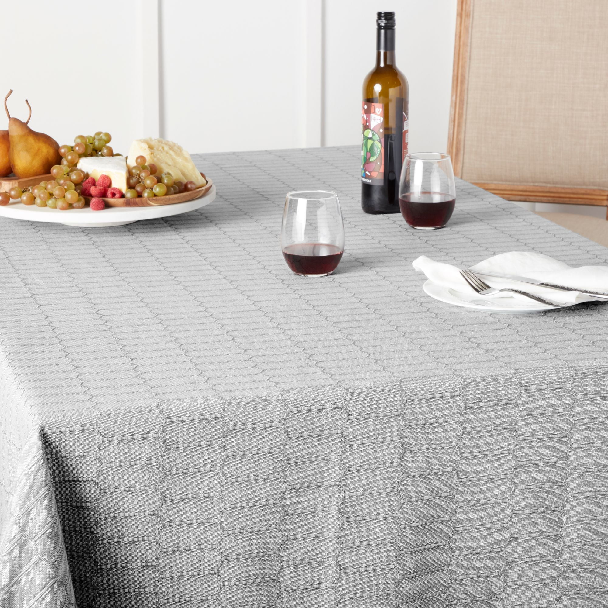Charcoal Gray Honeycomb Pattern Rectangular Fabric Tablecloth