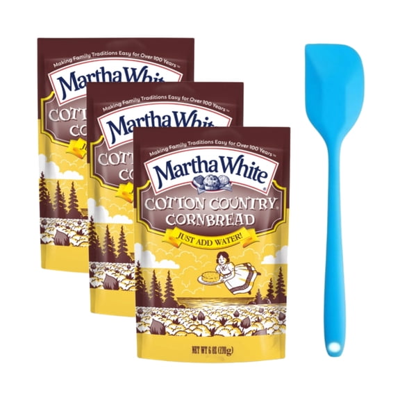 Martha White Cotton Country Buttermilk Cornbread Mix, 6 Oz Pouch (3 pack) and 8in Silicone Spatula (Color Varies)