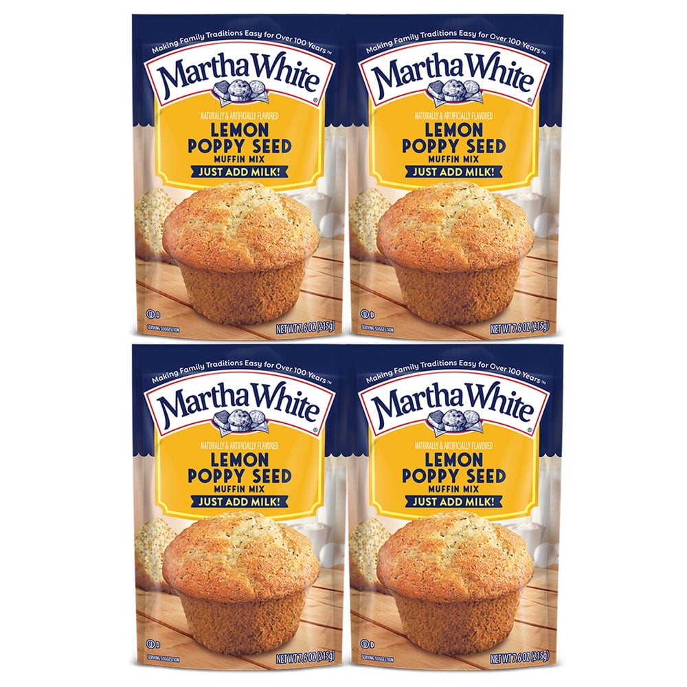 Martha White Lemon Poppy Seed Flavored Muffin Mix, 7.6 oz - Palatize Pack of 4