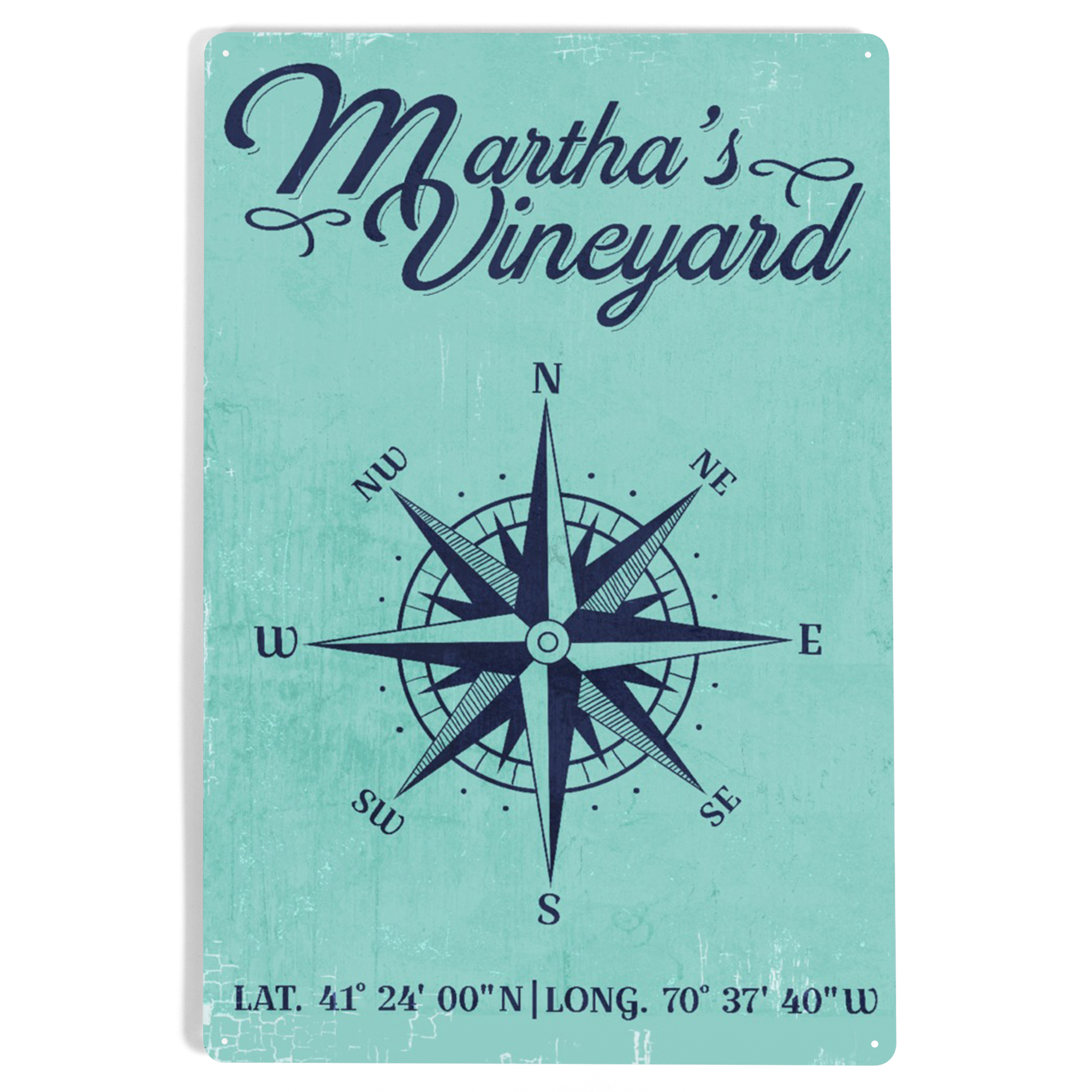 Martha's Vineyard, Massachusetts, Long. and Lat., Compass Design (12x18