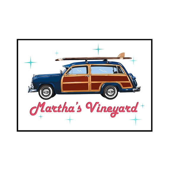 Martha's Vineyard, Massachusetts - Woody & Surfboard - Lantern Press Artwork (24x16 Framed Gallery Wrapped Stretched Canvas)