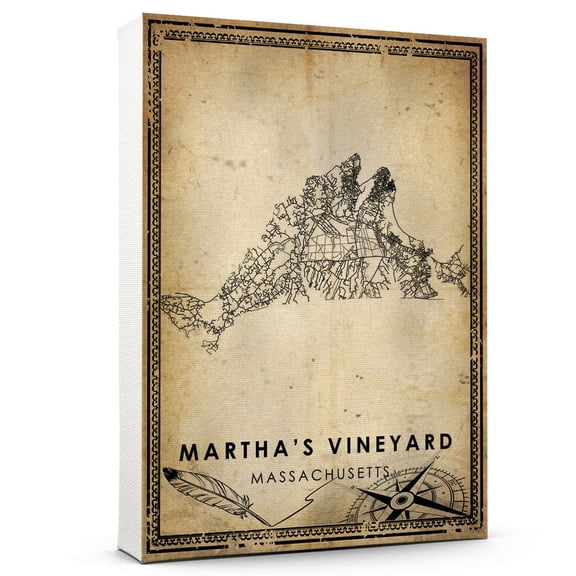 Martha's Vineyard Vintage Map Prints Canvas, Massachusetts Map Art Canvas, Canvas, Martha's Vineyard Map City style Watercolor art Canvas