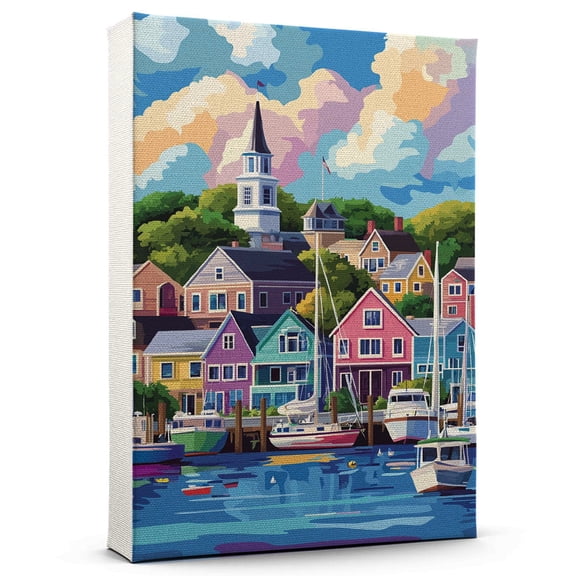 Marthas Vineyard Travel Canvas, Massachusetts Canvas Print vintage, Colorful Marthas Vineyard Decor City Road, Massachusetts Pictures Wall Art - 102AZ845