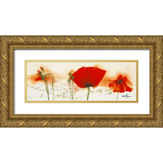 Marthe 14x7 Gold Ornate Wood Framed with Double Matting Museum Art Print Titled - Coquelicots au vent IV