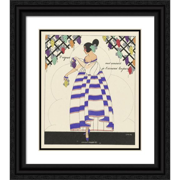 Marthe Romme 20x23 Black Ornate Framed Double Matted Museum Art Print Titled: The Twelve Months of the Year; Vendemiaire (1919)