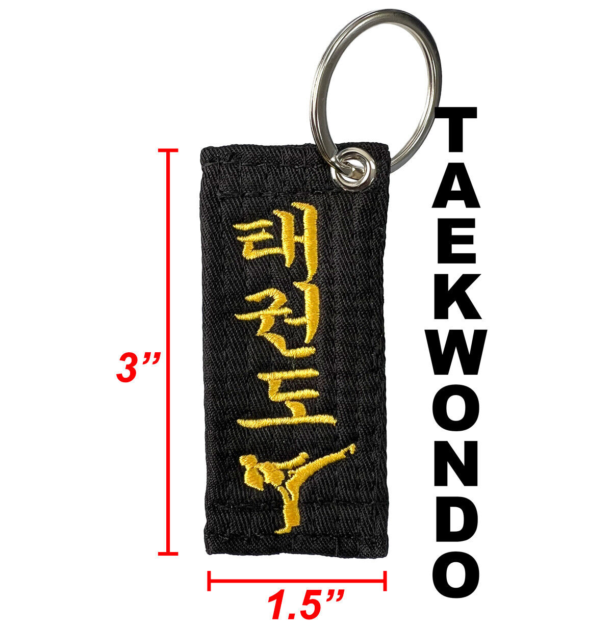 Martial Arts Black Belt Key Chain Taekwondo belt pocket Keychains w/ Ring (3 pcs)