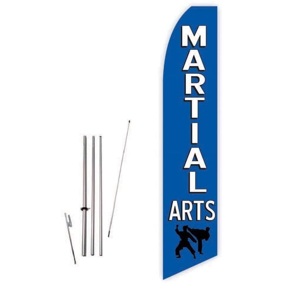 Martial Arts Blue Super Novo Feather Flag - Complete with 15ft Pole Set and Ground Spike