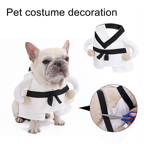 Martial Arts Dog Halloween Costume, Funny Two-Leg Kung Fu Pet Halloween Costumes for Halloween Party Cosplay and Photo Props, Halloween Pet Outfit (White)