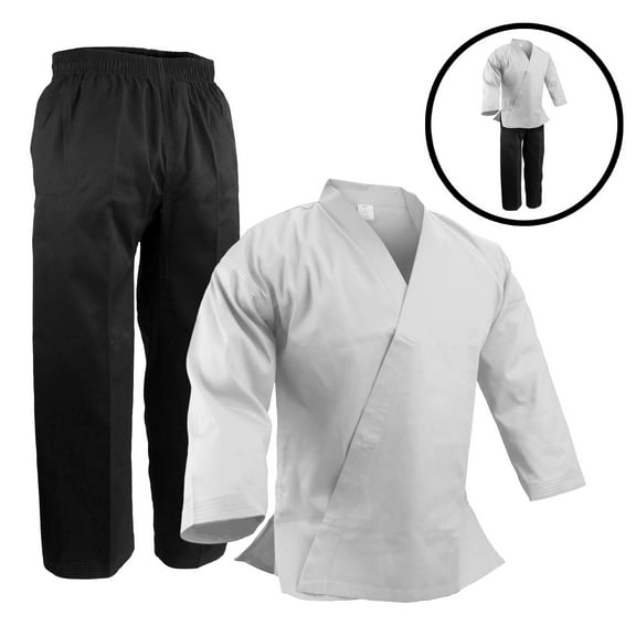 Martial Arts Karate 7.5 oz Light Weight Gi White Kimono Black Pants Team Uniform Set (0)