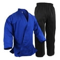thumbnail image 1 of Martial Arts Karate Gi Blue Top with Black Pants Blue Kimono Uniform Gi Master's Team Instructor Set (#0000), 1 of 3