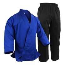 Martial Arts Karate Gi Blue Top with Black Pants Blue Kimono Uniform Gi Master's Team Instructor Set (#1)