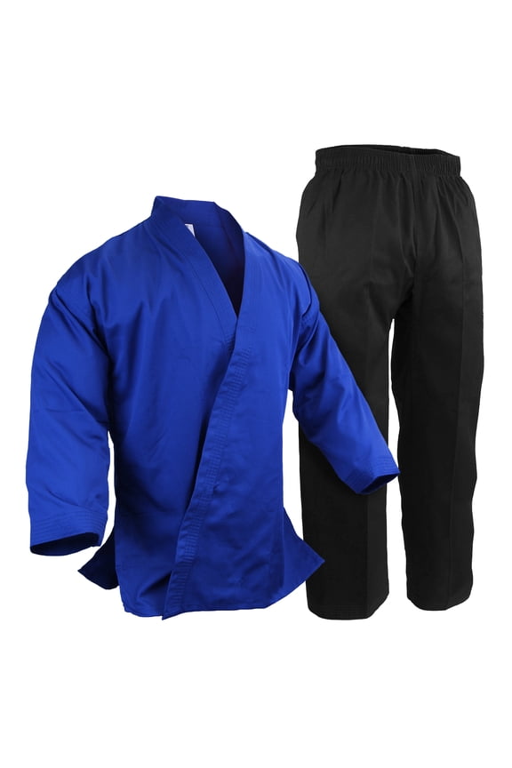 Martial Arts Karate Gi Blue Top with Black Pants Blue Kimono Uniform Gi Master's Team Instructor Set (#7)