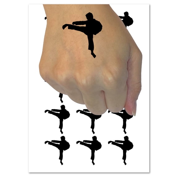 Martial Arts Karate Kick Solid Water Resistant Temporary Tattoo Set Fake Body Art Collection - 54 1" Tattoos (1 Sheet)